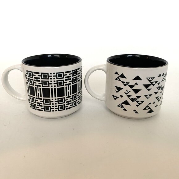 Two Frank Lloyd Wright Foundation Demitasse Coffee Cups 4oz Black White Geo MCM - Picture 1 of 11